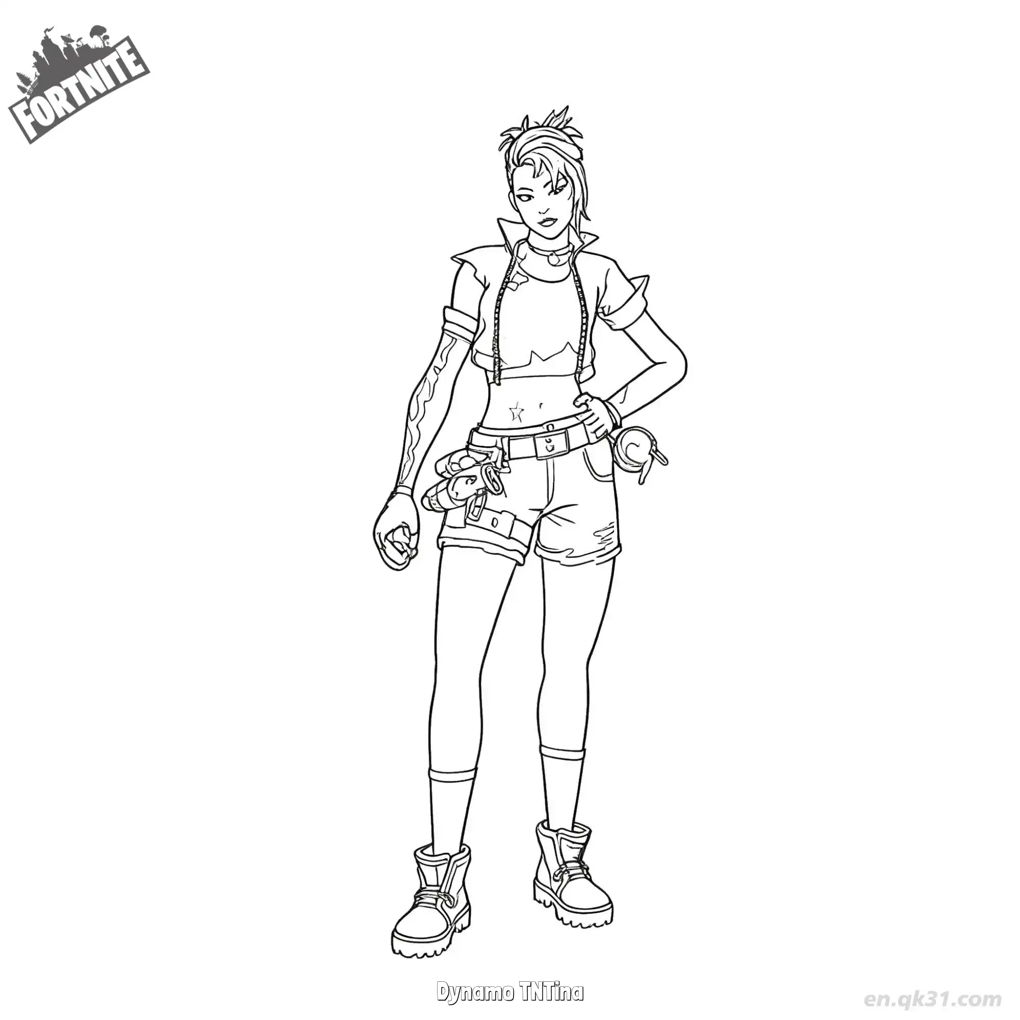 免费 活力TNT蒂娜 02简笔画 素描 涂鸦 - 免费可打印堡垒之夜 下载PDF 简笔画涂色页